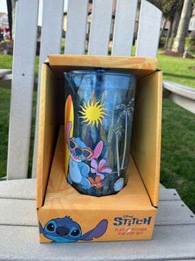 Disney Stitch Tropical Pitcher & Cup Set - Blue with Yellow and Pink Accents